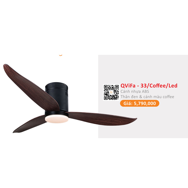 QUẠT ĐÈN CAO CẤP QVIFA-33/COFFEE/LED