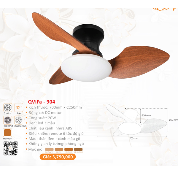 QUẠT ĐÈN CAO CẤP QVIFA-904
